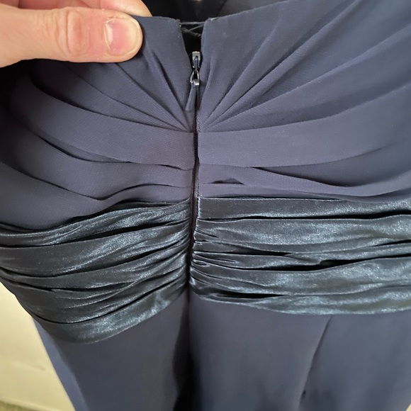 NWOT size 12 Bill Levkoff bridesmaids dress, navy blue, knee length w/one strap - Picture 2 of 10